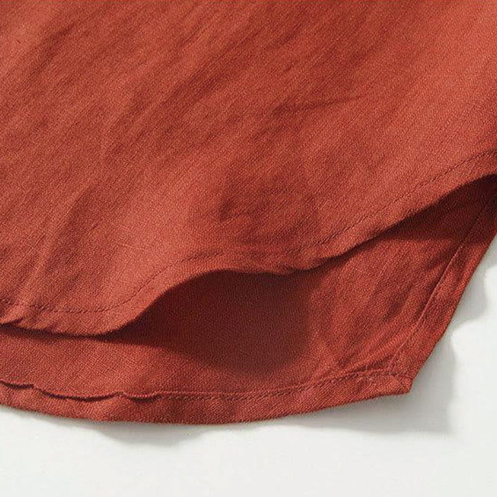 Koszula męska z krótkim rękawem i stójką Buddha Stones Daily Frog-Button z lnu - image 26