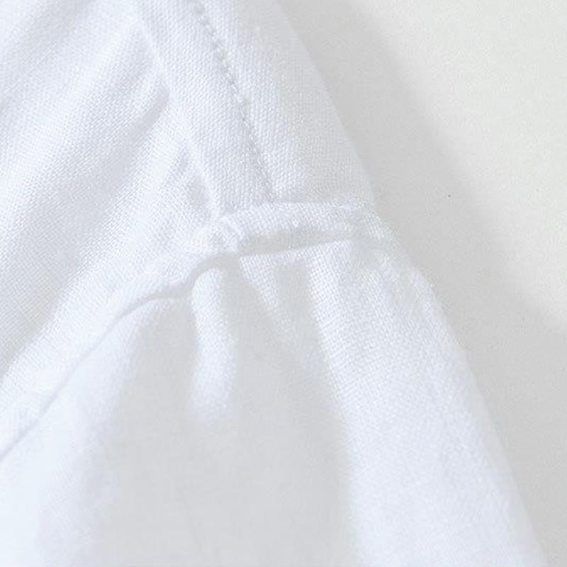 Koszula męska z krótkim rękawem i stójką Buddha Stones Daily Frog-Button z lnu - image 8