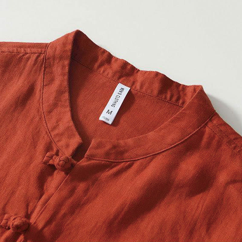 Koszula męska z krótkim rękawem i stójką Buddha Stones Daily Frog-Button z lnu - image 24