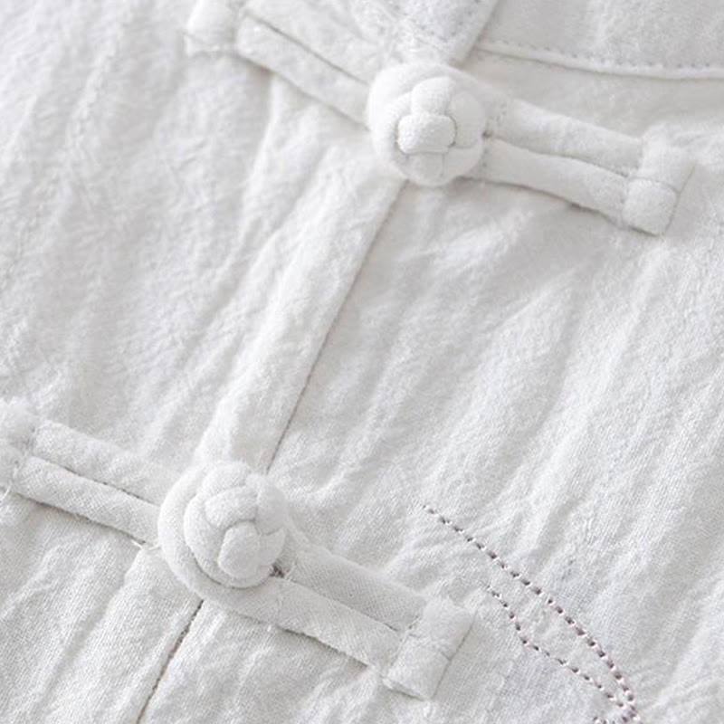 Koszula męska z krótkim rękawem i haftowanym kołnierzykiem typu mandarynka z kamieniami Buddha Stones , bawełną i lnem - image 13