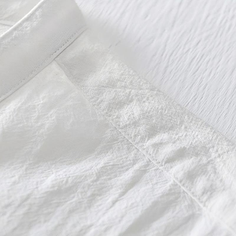 Koszula męska z krótkim rękawem i haftowanym kołnierzykiem typu mandarynka z kamieniami Buddha Stones , bawełną i lnem - image 15