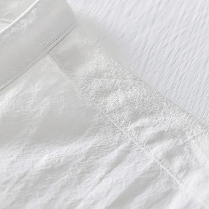 Koszula męska z krótkim rękawem i haftowanym kołnierzykiem typu mandarynka z kamieniami Buddha Stones , bawełną i lnem - image 15