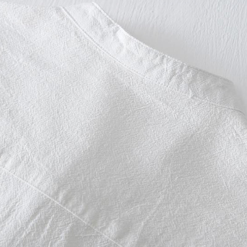 Koszula męska z krótkim rękawem i haftowanym kołnierzykiem typu mandarynka z kamieniami Buddha Stones , bawełną i lnem - image 16