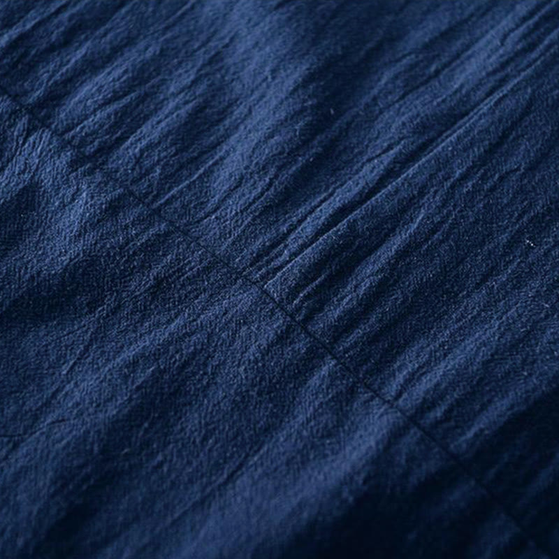 Koszula męska z krótkim rękawem i haftowanym kołnierzykiem typu mandarynka z kamieniami Buddha Stones , bawełną i lnem - image 8