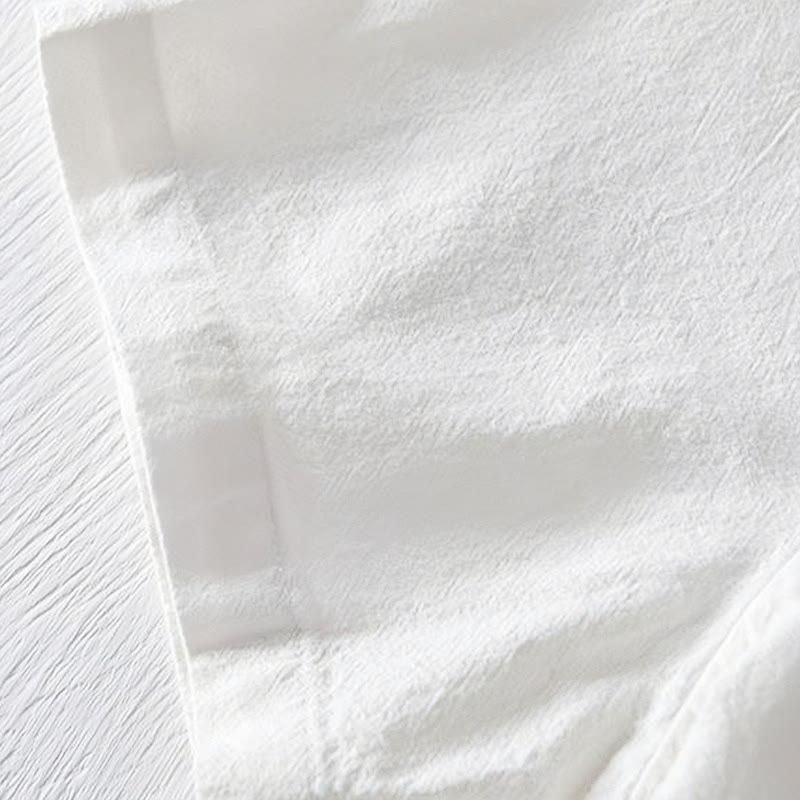 Koszula męska z krótkim rękawem i haftowanym kołnierzykiem typu mandarynka z kamieniami Buddha Stones , bawełną i lnem - image 17