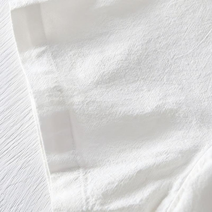 Koszula męska z krótkim rękawem i haftowanym kołnierzykiem typu mandarynka z kamieniami Buddha Stones , bawełną i lnem - image 17