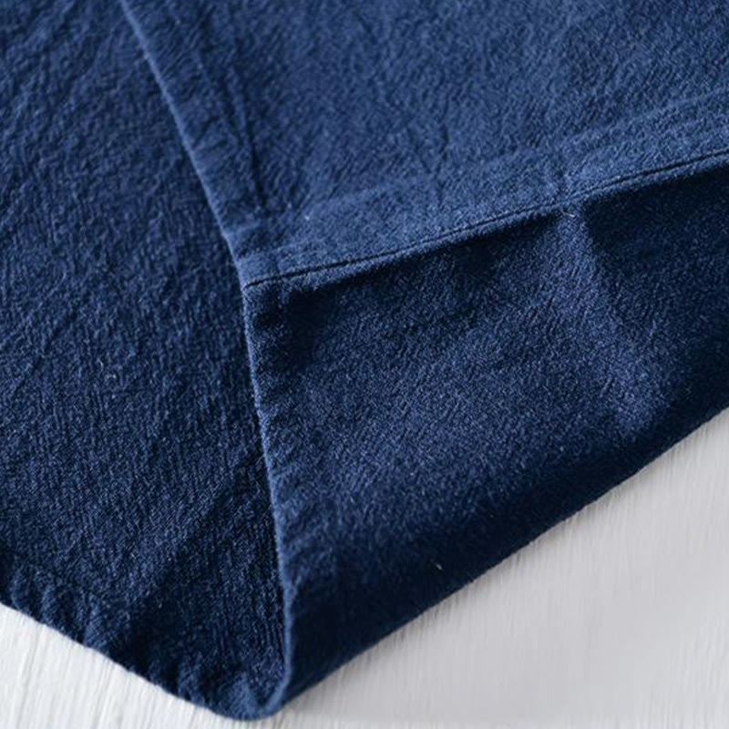 Koszula męska z krótkim rękawem i haftowanym kołnierzykiem typu mandarynka z kamieniami Buddha Stones , bawełną i lnem - image 7