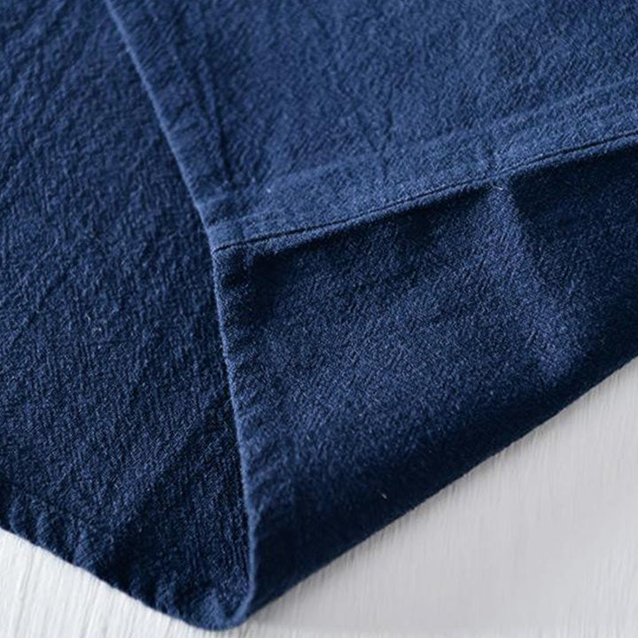 Koszula męska z krótkim rękawem i haftowanym kołnierzykiem typu mandarynka z kamieniami Buddha Stones , bawełną i lnem - image 7