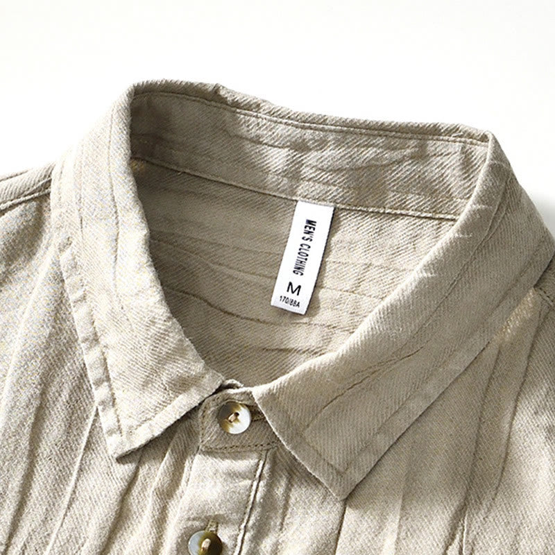 Koszula męska z ramią lnianą, z półguzkiem i prostymi klapami Buddha Stones - image 1