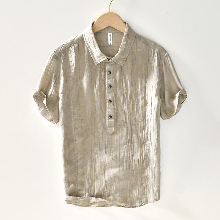 Koszula męska z ramią lnianą, z półguzkiem i prostymi klapami Buddha Stones - Blada nawłoć - US/UK/AU44， EU54 (4XL) - image 0