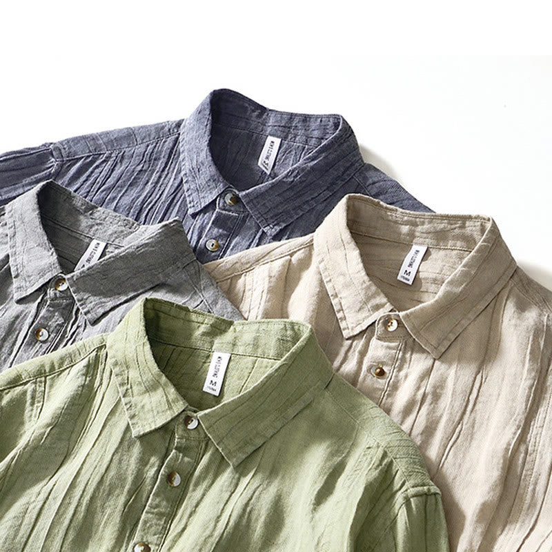 Koszula męska z ramią lnianą, z półguzkiem i prostymi klapami Buddha Stones - image 25