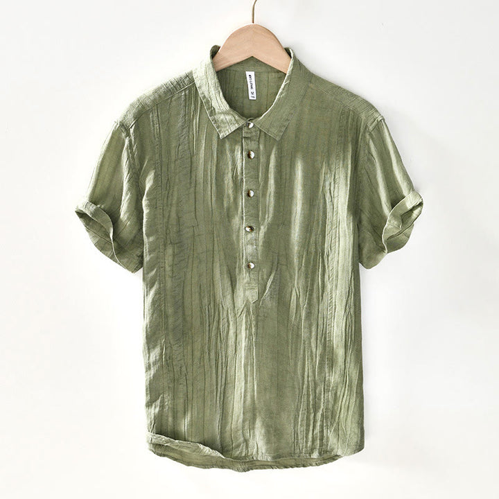 Koszula męska z ramią lnianą, z półguzkiem i prostymi klapami Buddha Stones - Żółtozielony - US/UK/AU44， EU54 (4XL) - image 19