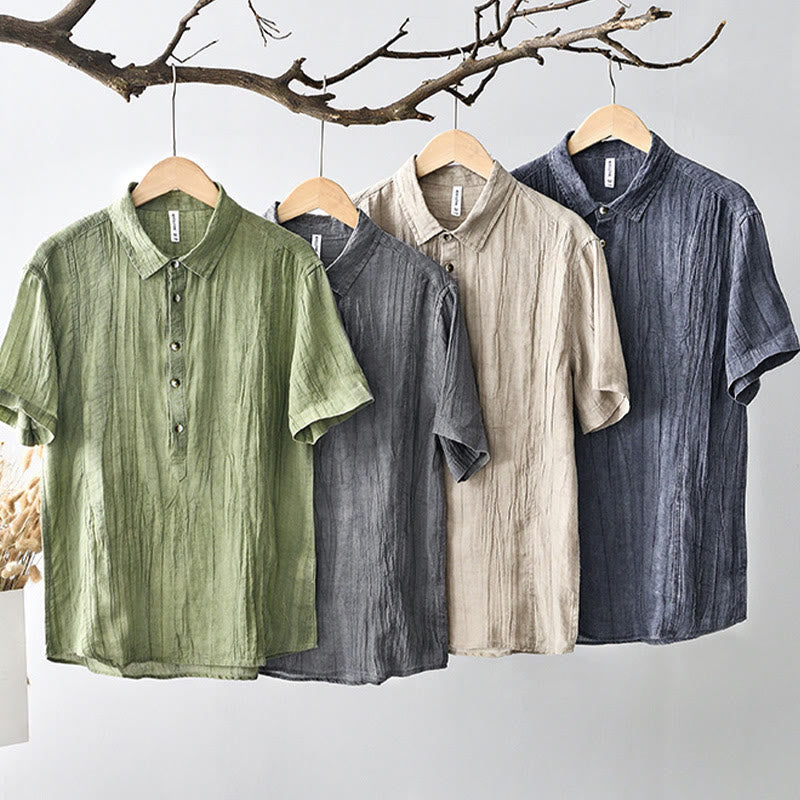 Koszula męska z ramią lnianą, z półguzkiem i prostymi klapami Buddha Stones - image 26