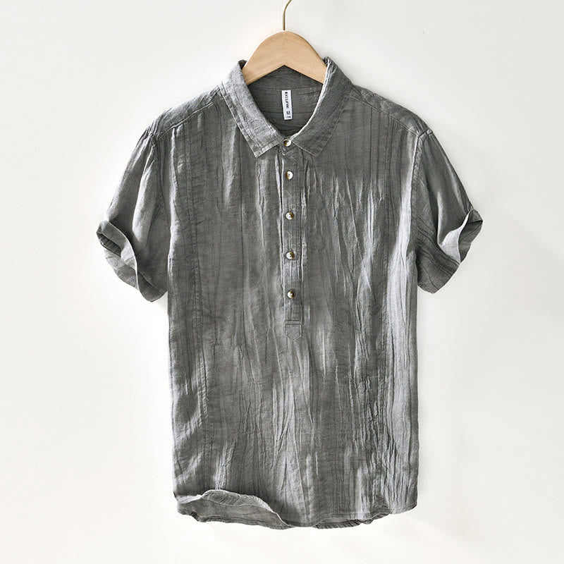 Koszula męska z ramią lnianą, z półguzkiem i prostymi klapami Buddha Stones - LightSlateGray - US/UK/AU44， EU54 (4XL) - image 7