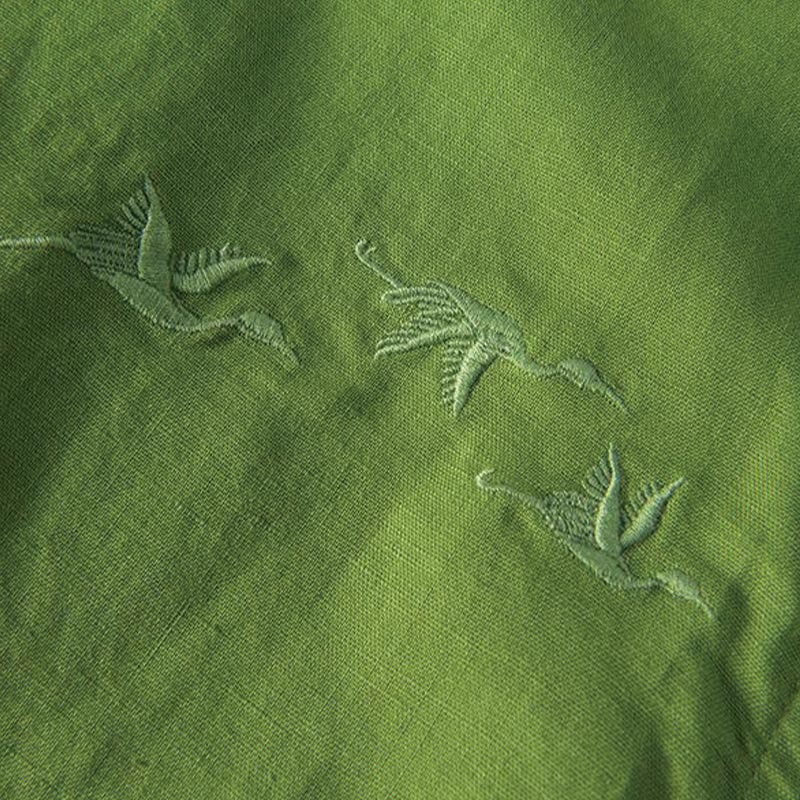 Koszula męska z miękkim haftem w kształcie żurawia z kołnierzykiem ze stójką, bawełną i lnem, zapinana na pół guzika - image 13