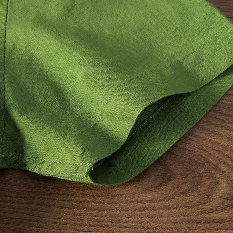 Koszula męska z miękkim haftem w kształcie żurawia z kołnierzykiem ze stójką, bawełną i lnem, zapinana na pół guzika - image 15