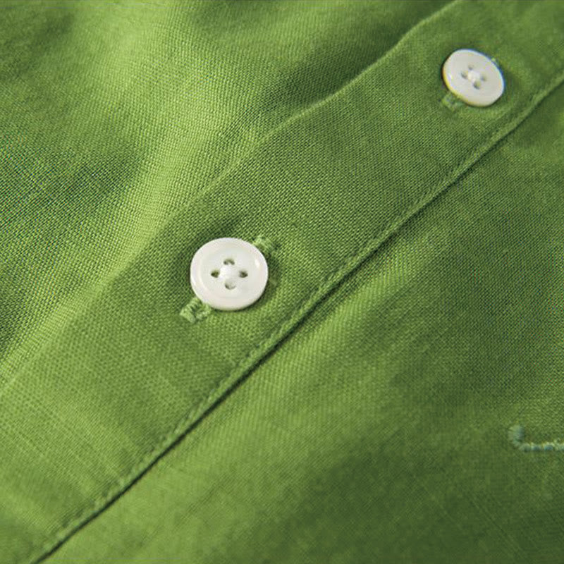 Koszula męska z miękkim haftem w kształcie żurawia z kołnierzykiem ze stójką, bawełną i lnem, zapinana na pół guzika - image 11