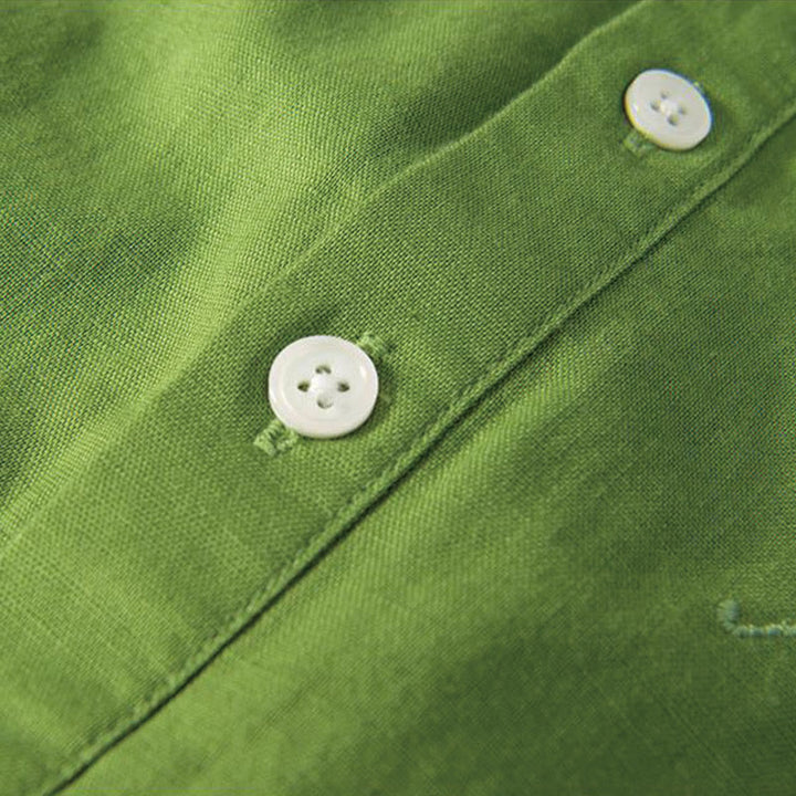 Koszula męska z miękkim haftem w kształcie żurawia z kołnierzykiem ze stójką, bawełną i lnem, zapinana na pół guzika - image 11