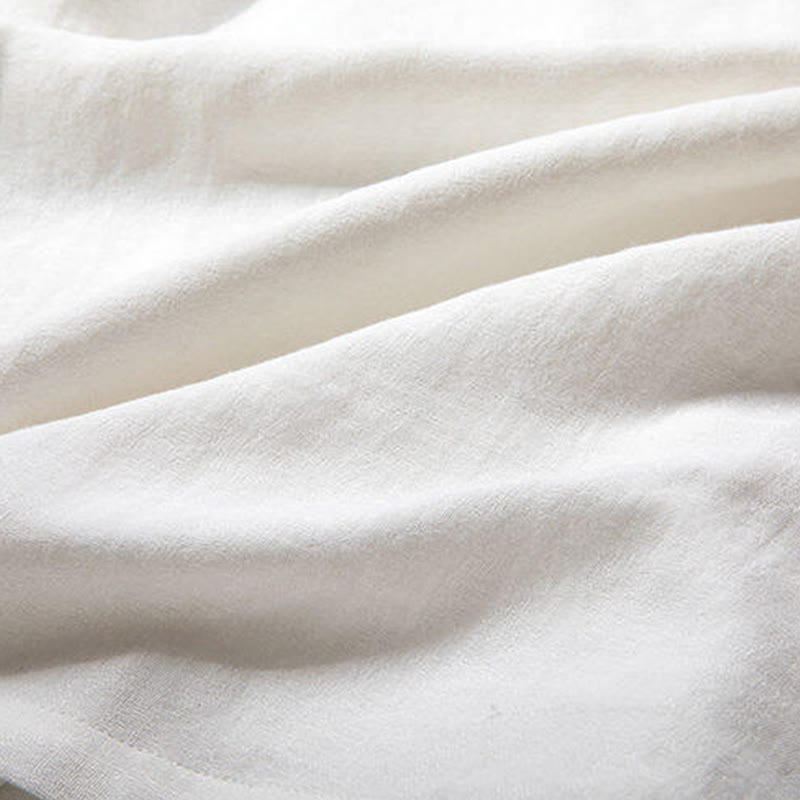 Koszula męska z lnu i rękawami trzy czwarte, z białymi żabkami i guzikami Buddha Stones - image 3