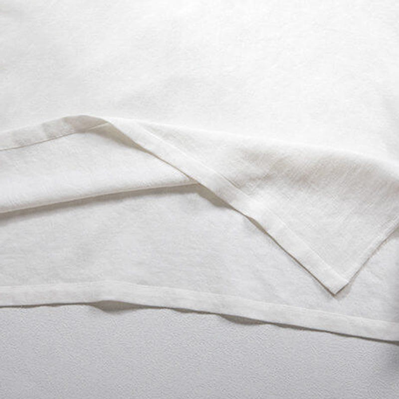 Koszula męska z lnu i rękawami trzy czwarte, z białymi żabkami i guzikami Buddha Stones - image 4