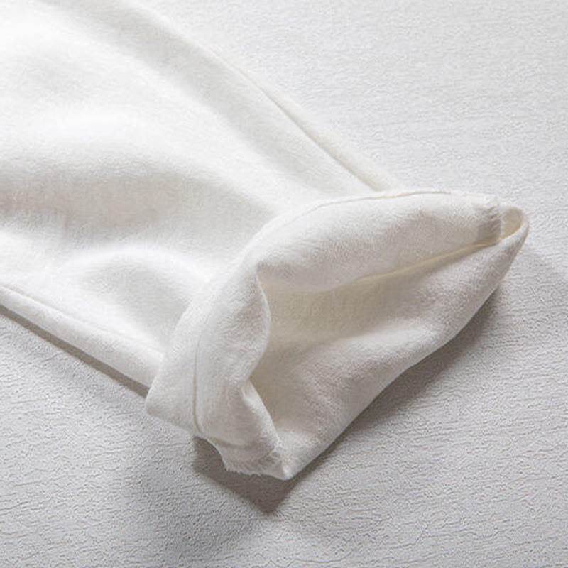 Koszula męska z lnu i rękawami trzy czwarte, z białymi żabkami i guzikami Buddha Stones - image 5