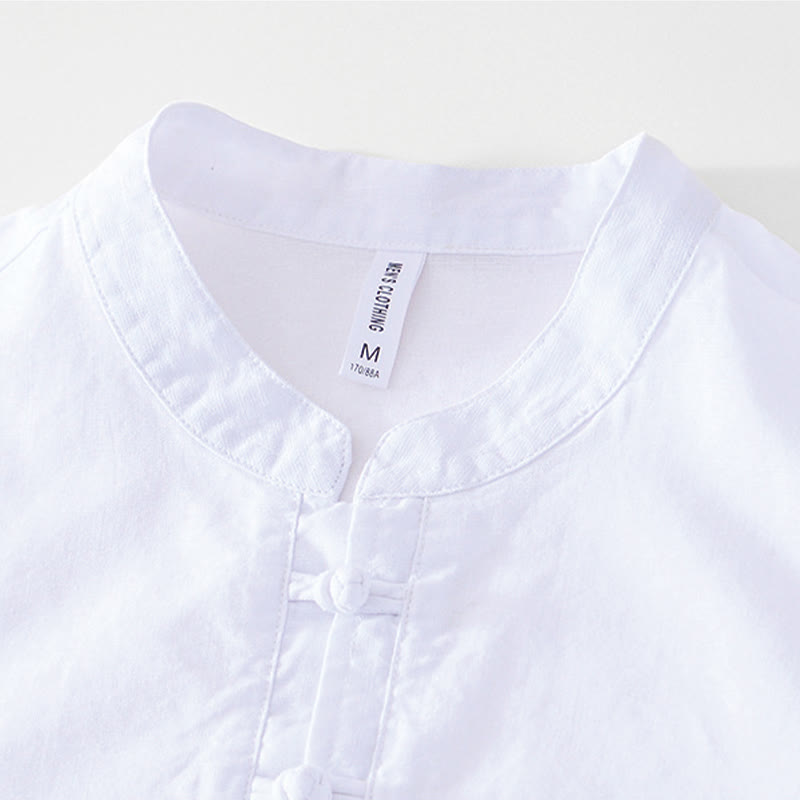 Koszula męska Buddha Stones Soft Plain Frog-button z okrągłym dekoltem, bawełną, lnem i półguzikiem - image 16