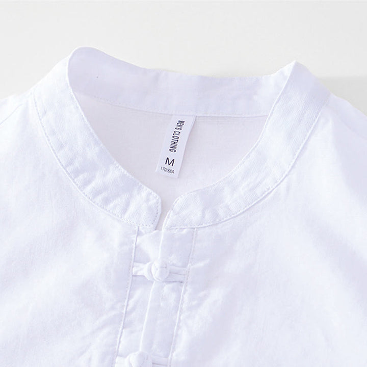 Koszula męska Buddha Stones Soft Plain Frog-button z okrągłym dekoltem, bawełną, lnem i półguzikiem - image 16