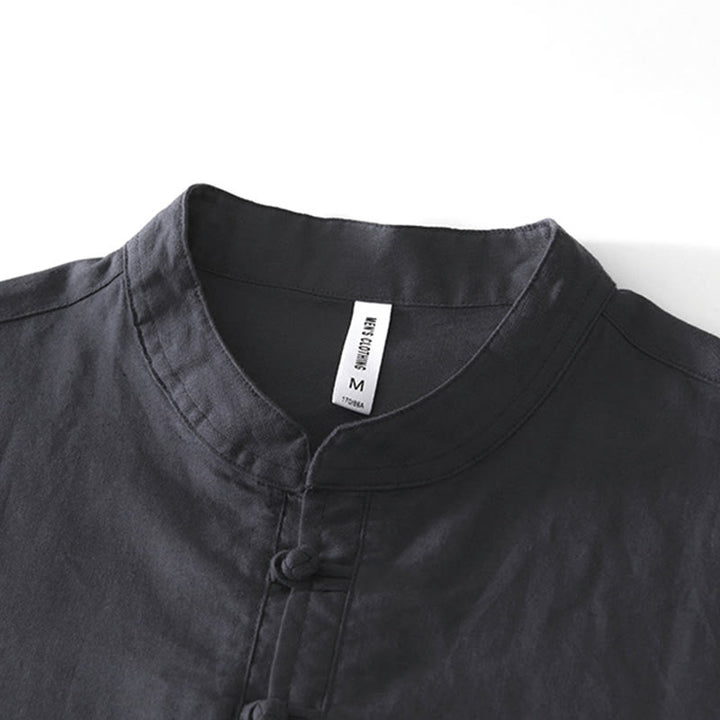 Koszula męska Buddha Stones Soft Plain Frog-button z okrągłym dekoltem, bawełną, lnem i półguzikiem - image 11