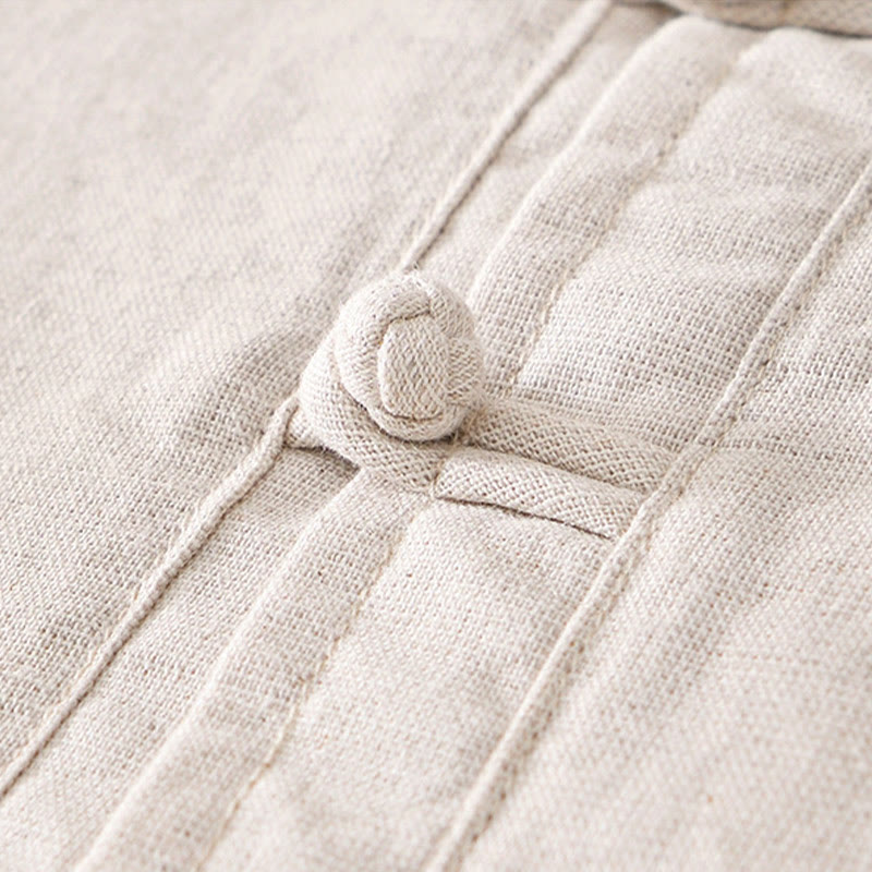 Koszula męska Buddha Stones Soft Plain Frog-button z okrągłym dekoltem, bawełną, lnem i półguzikiem