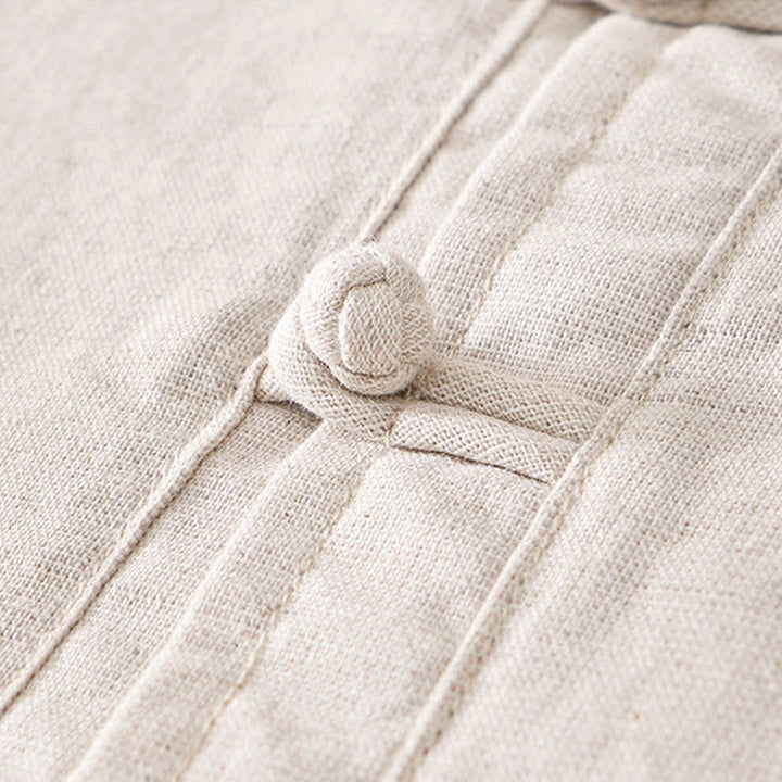 Koszula męska Buddha Stones Soft Plain Frog-button z okrągłym dekoltem, bawełną, lnem i półguzikiem