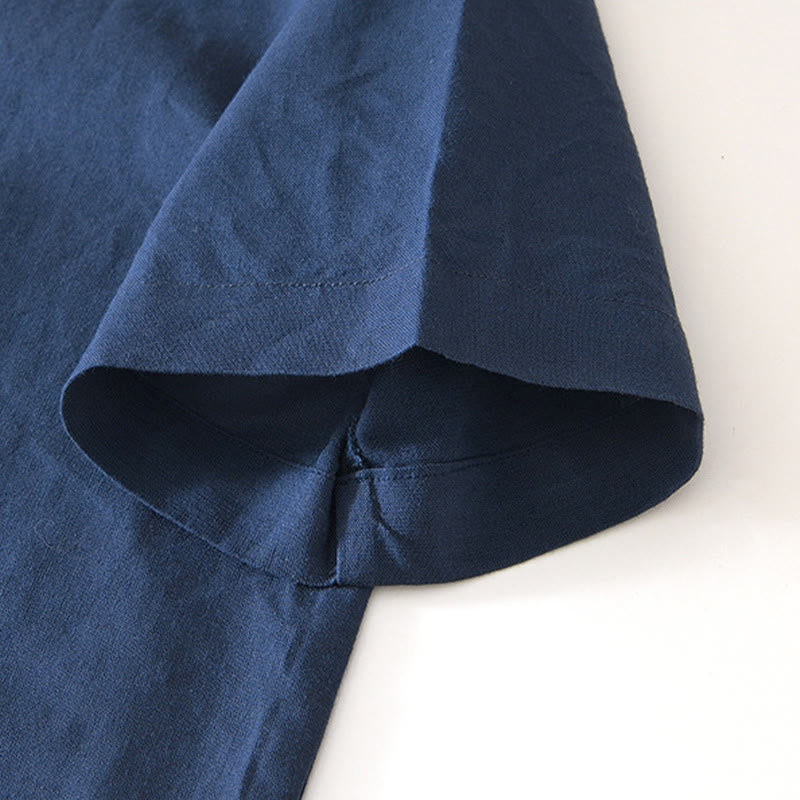 Koszula męska Buddha Stones Soft Plain Frog-button z okrągłym dekoltem, bawełną, lnem i półguzikiem - image 9