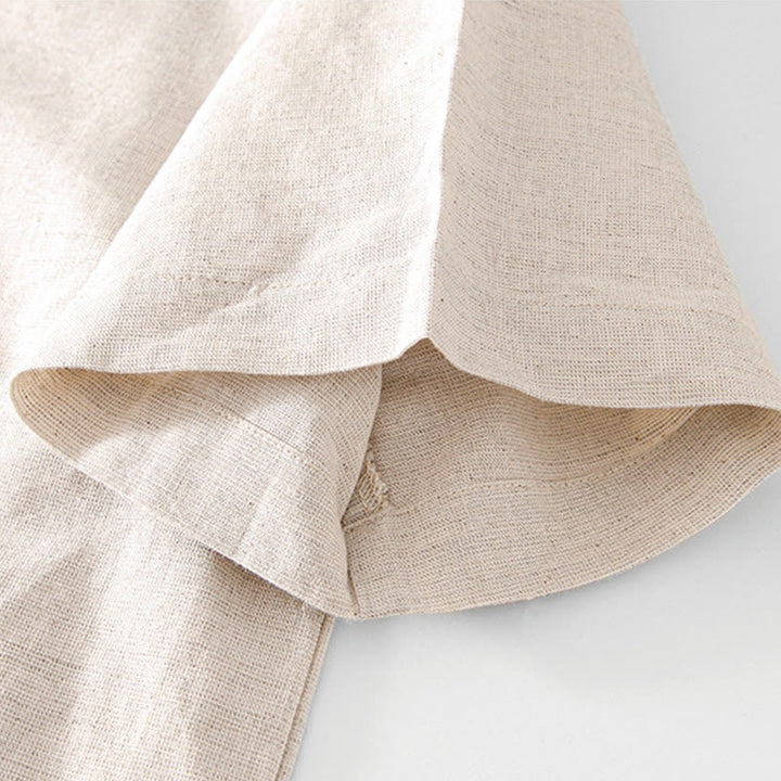 Koszula męska Buddha Stones Soft Plain Frog-button z okrągłym dekoltem, bawełną, lnem i półguzikiem - image 3