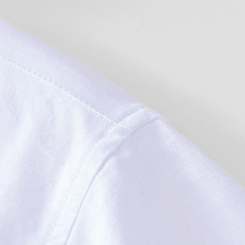 Koszula męska Buddha Stones Soft Plain Frog-button z okrągłym dekoltem, bawełną, lnem i półguzikiem - image 18