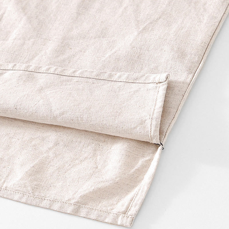 Koszula męska Buddha Stones Soft Plain Frog-button z okrągłym dekoltem, bawełną, lnem i półguzikiem - image 4