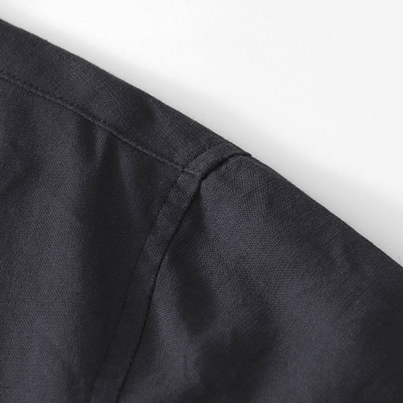 Koszula męska Buddha Stones Soft Plain Frog-button z okrągłym dekoltem, bawełną, lnem i półguzikiem - image 13