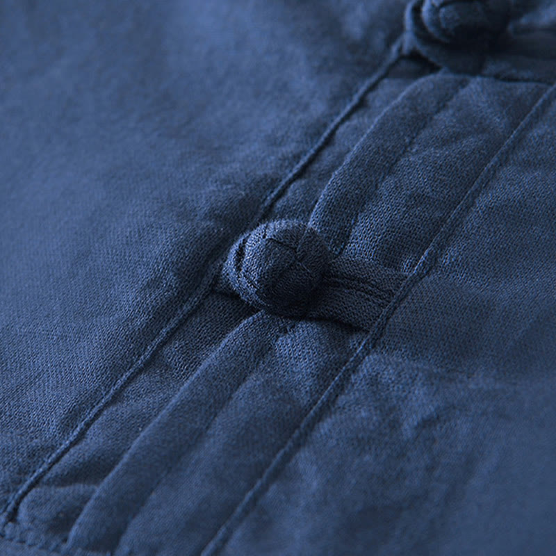 Koszula męska Buddha Stones Soft Plain Frog-button z okrągłym dekoltem, bawełną, lnem i półguzikiem - image 8