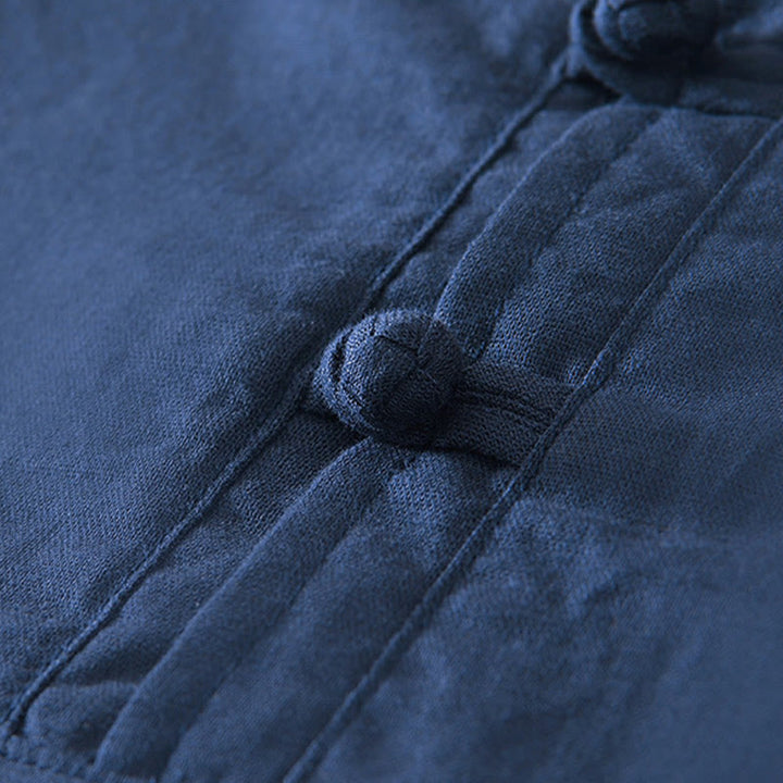 Koszula męska Buddha Stones Soft Plain Frog-button z okrągłym dekoltem, bawełną, lnem i półguzikiem - image 8