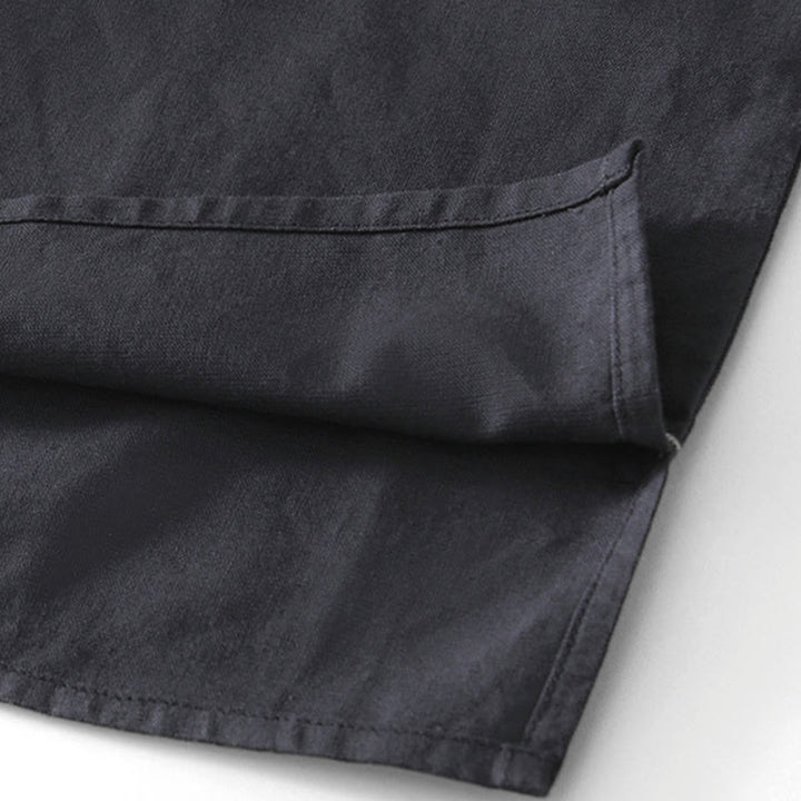 Koszula męska Buddha Stones Soft Plain Frog-button z okrągłym dekoltem, bawełną, lnem i półguzikiem - image 14