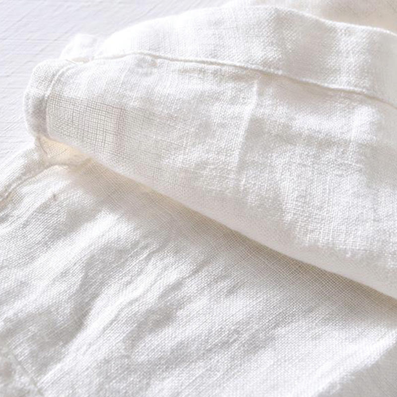 Koszula męska z krótkim rękawem i prostym wzorem „Buddha Stones” z klapami i lnianym półguzikiem - image 9