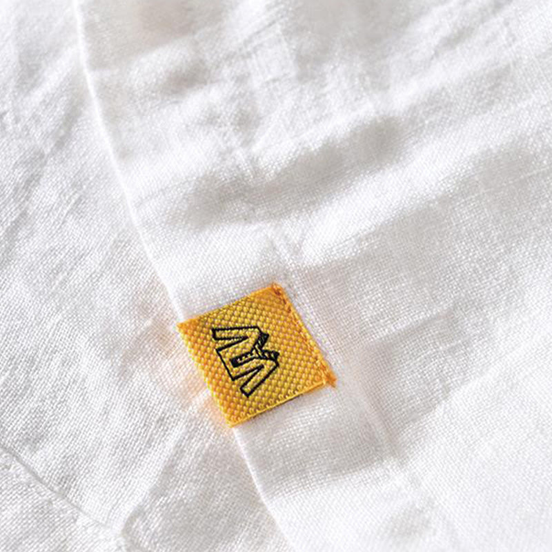 Koszula męska z krótkim rękawem i prostym wzorem „Buddha Stones” z klapami i lnianym półguzikiem - image 10