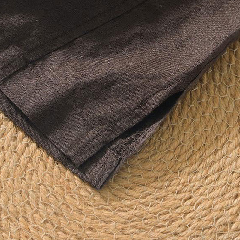 Koszula męska z krótkim rękawem i dekoltem w serek Buddha Stones Casual Plain V-neck z lnu