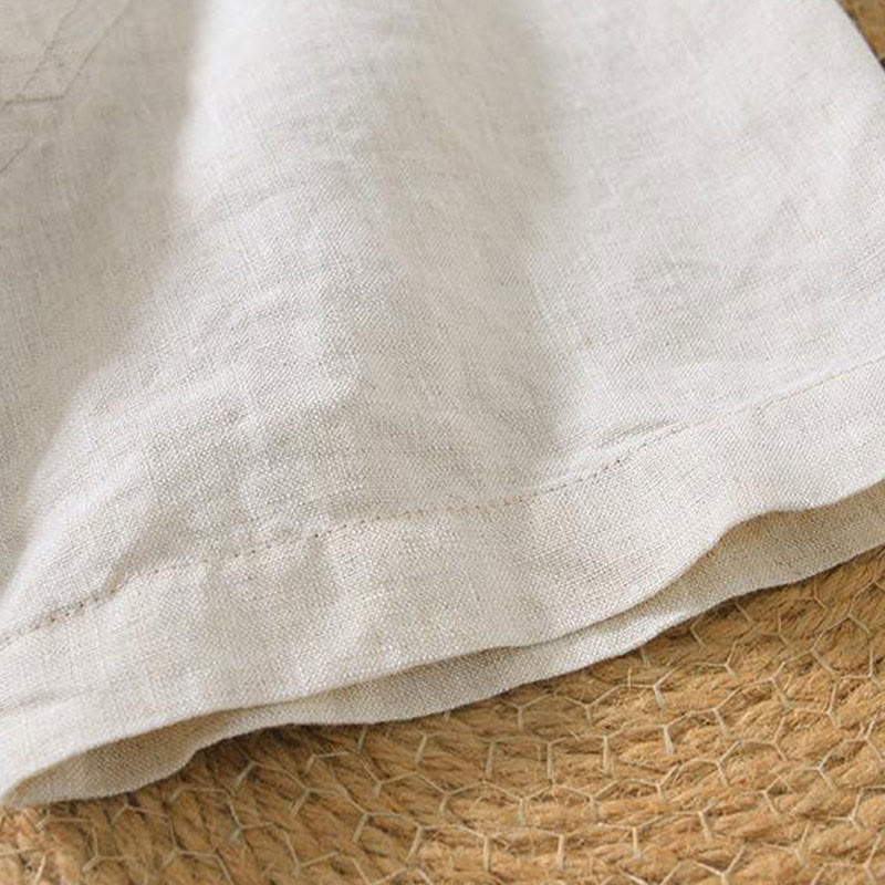 Koszula męska z krótkim rękawem i dekoltem w serek Buddha Stones Casual Plain V-neck z lnu