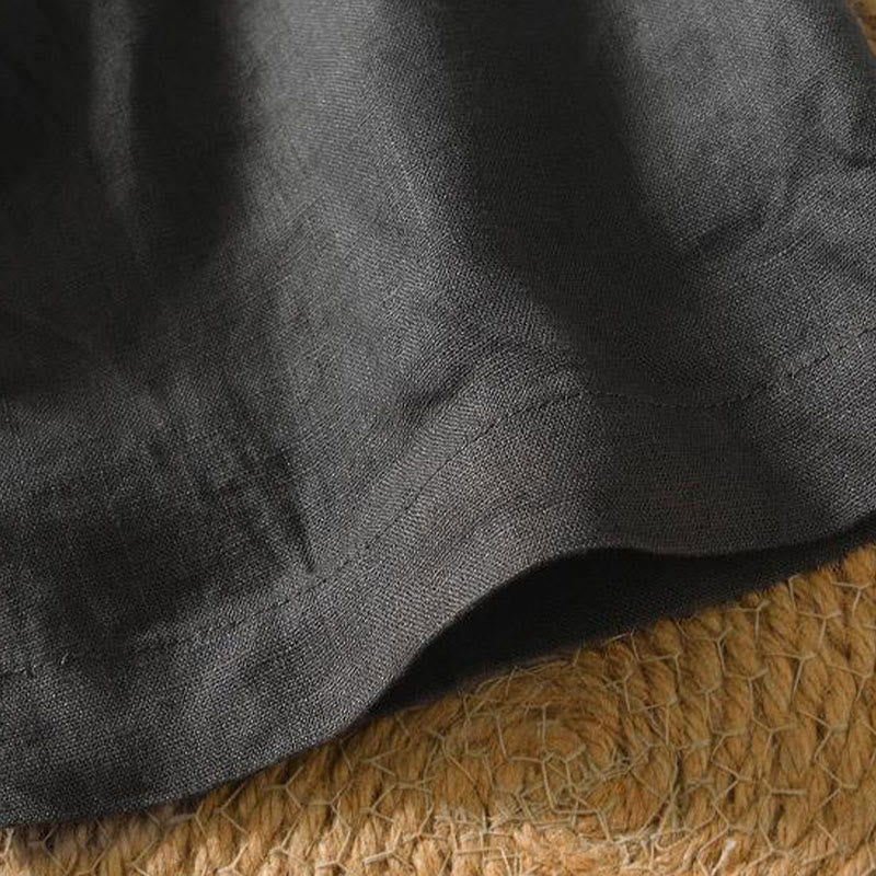 Koszula męska z krótkim rękawem i dekoltem w serek Buddha Stones Casual Plain V-neck z lnu