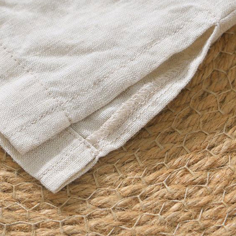 Koszula męska z krótkim rękawem i dekoltem w serek Buddha Stones Casual Plain V-neck z lnu