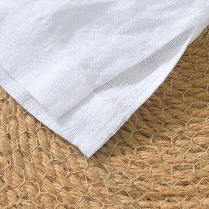 Koszula męska z krótkim rękawem i dekoltem w serek Buddha Stones Casual Plain V-neck z lnu