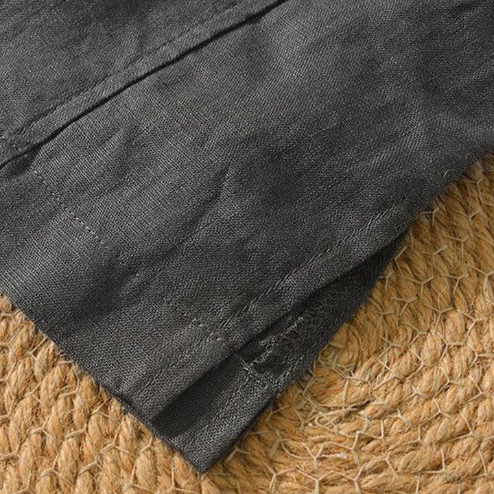 Koszula męska z krótkim rękawem i dekoltem w serek Buddha Stones Casual Plain V-neck z lnu