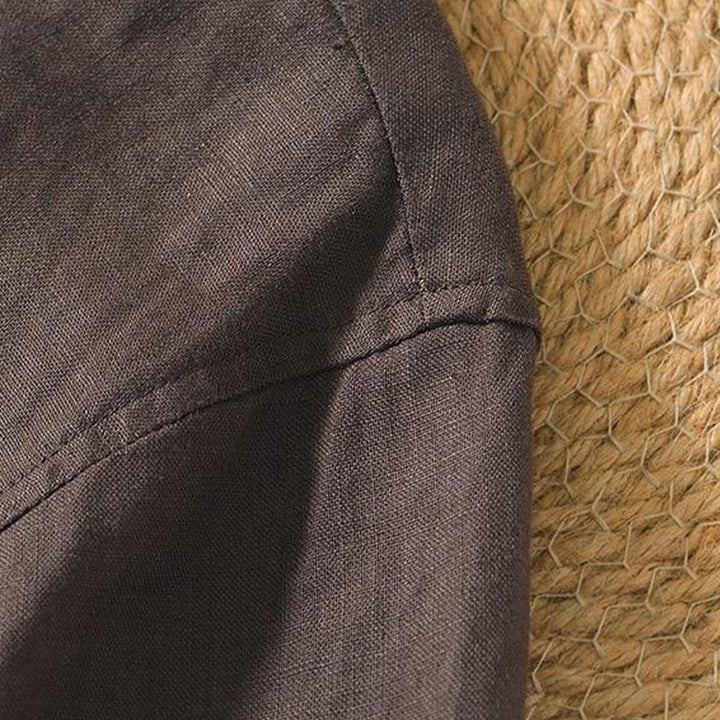 Koszula męska z krótkim rękawem i dekoltem w serek Buddha Stones Casual Plain V-neck z lnu