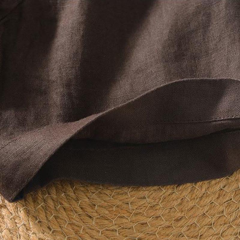 Koszula męska z krótkim rękawem i dekoltem w serek Buddha Stones Casual Plain V-neck z lnu
