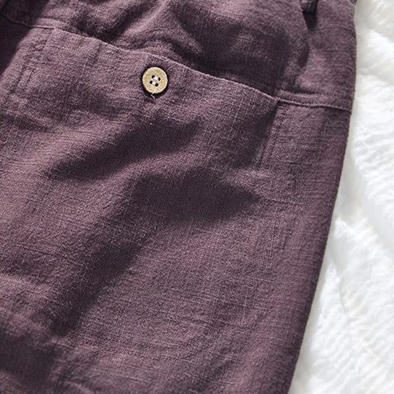 Spodnie męskie bawełniane lniane z kieszeniami i ściągaczem w kształcie Buddha Stones , proste, długość 7-8 - image 8