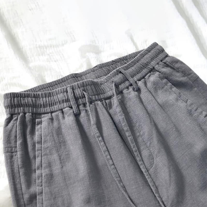 Spodnie męskie bawełniane lniane z kieszeniami i ściągaczem w kształcie Buddha Stones , proste, długość 7-8 - image 11